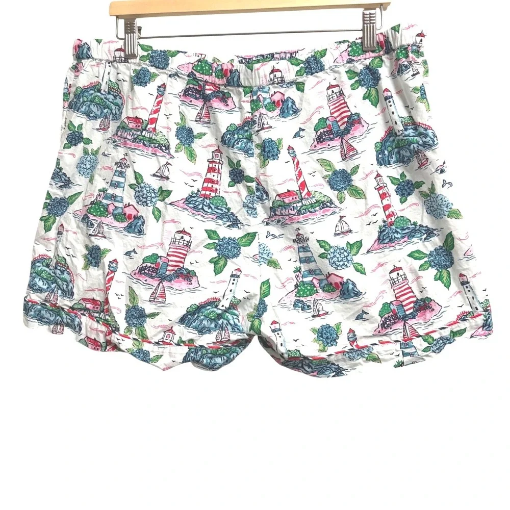 Printfresh Lighthouse Keeper Nautical White Pajama Shorts Organic Cotton XL